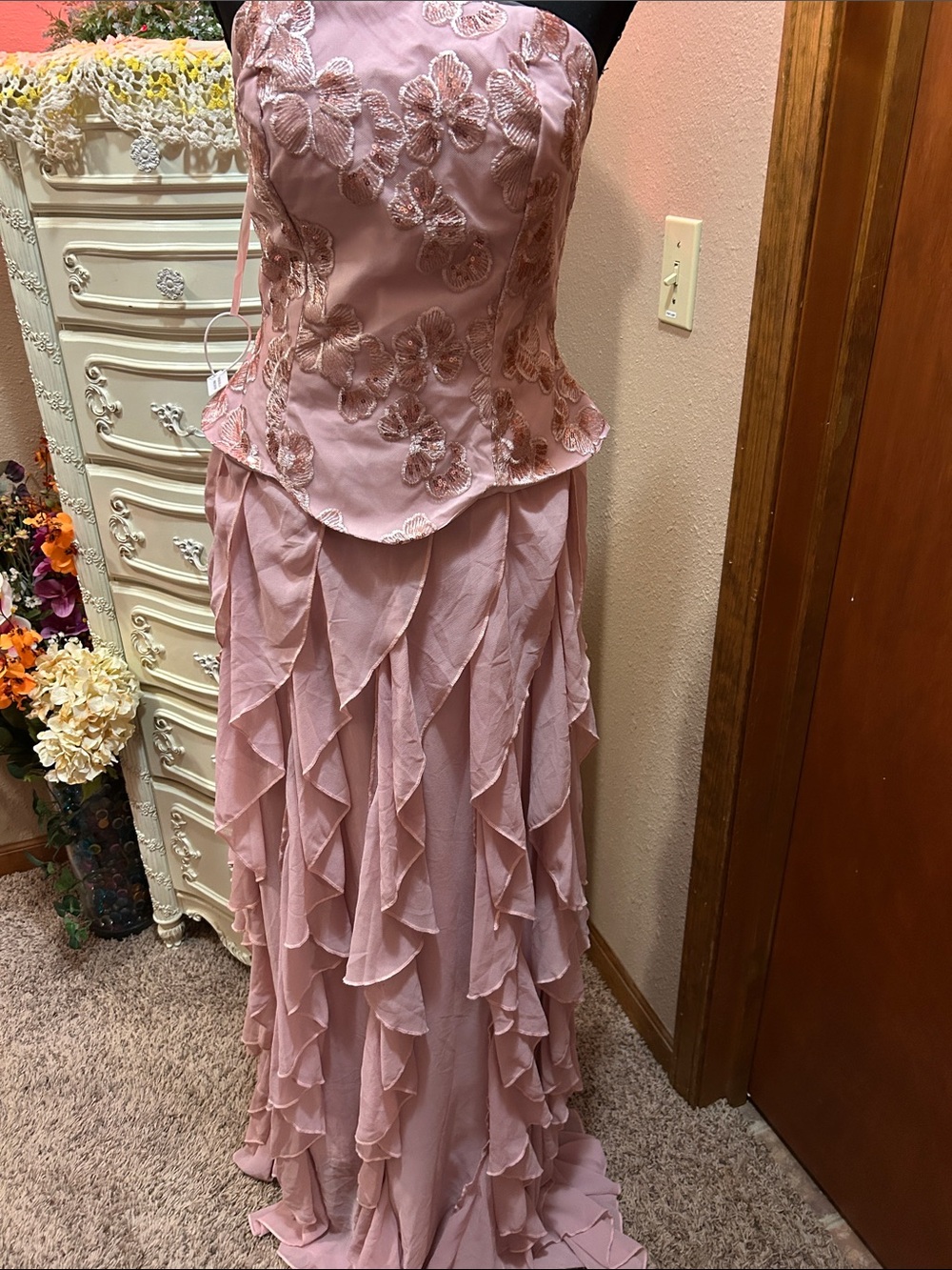 Strapless Blush Pink Ruffled Evening NWT
